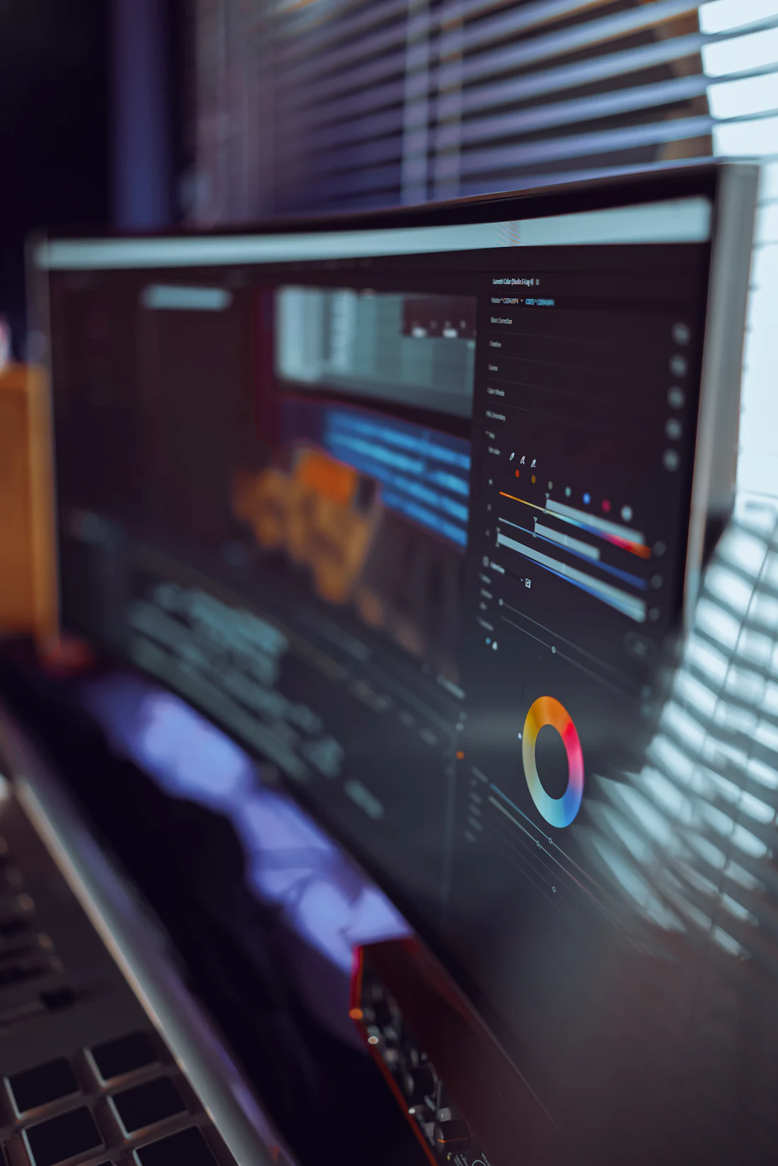 Écran d’ordinateur affichant une interface de design avec une roue de couleurs